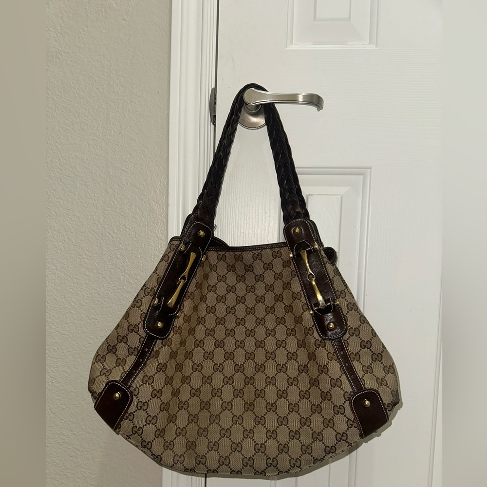 Gucci Pelham Tan and Brown Monogram Shoulder Bag